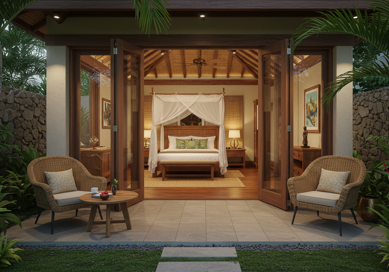 indoor-outdoor living at Balinese-style estate in Launiupoko maui