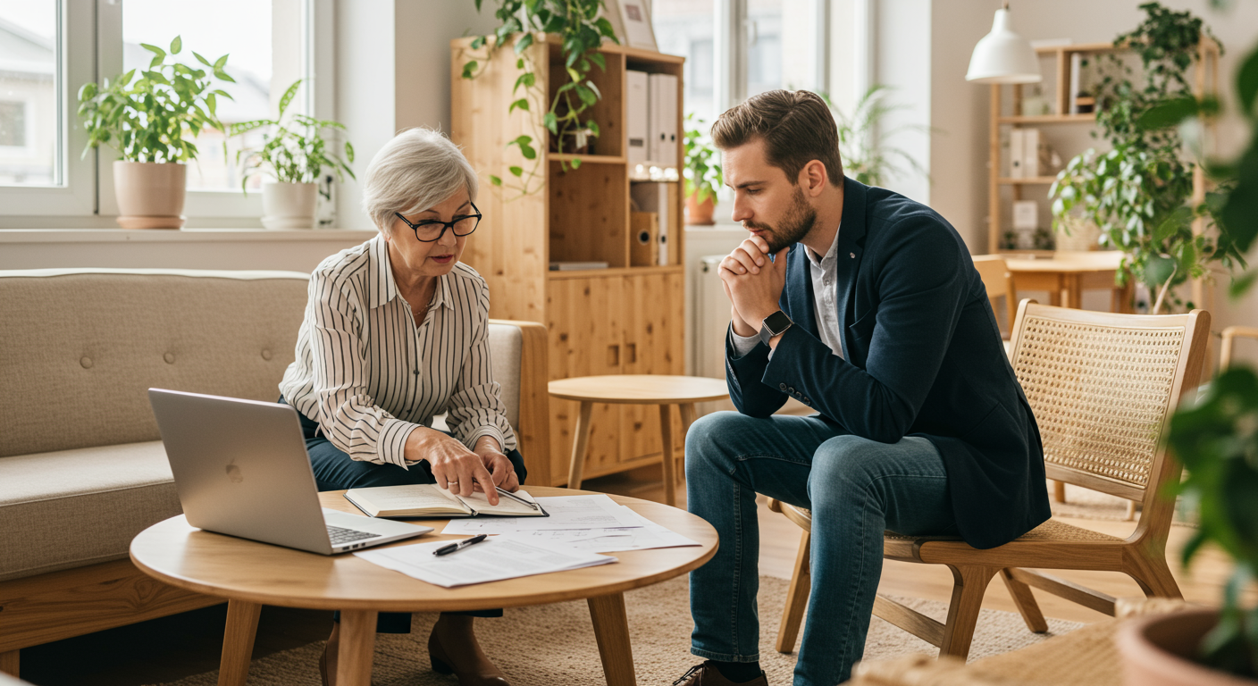 real estate agent reviewing profit goals with investor client