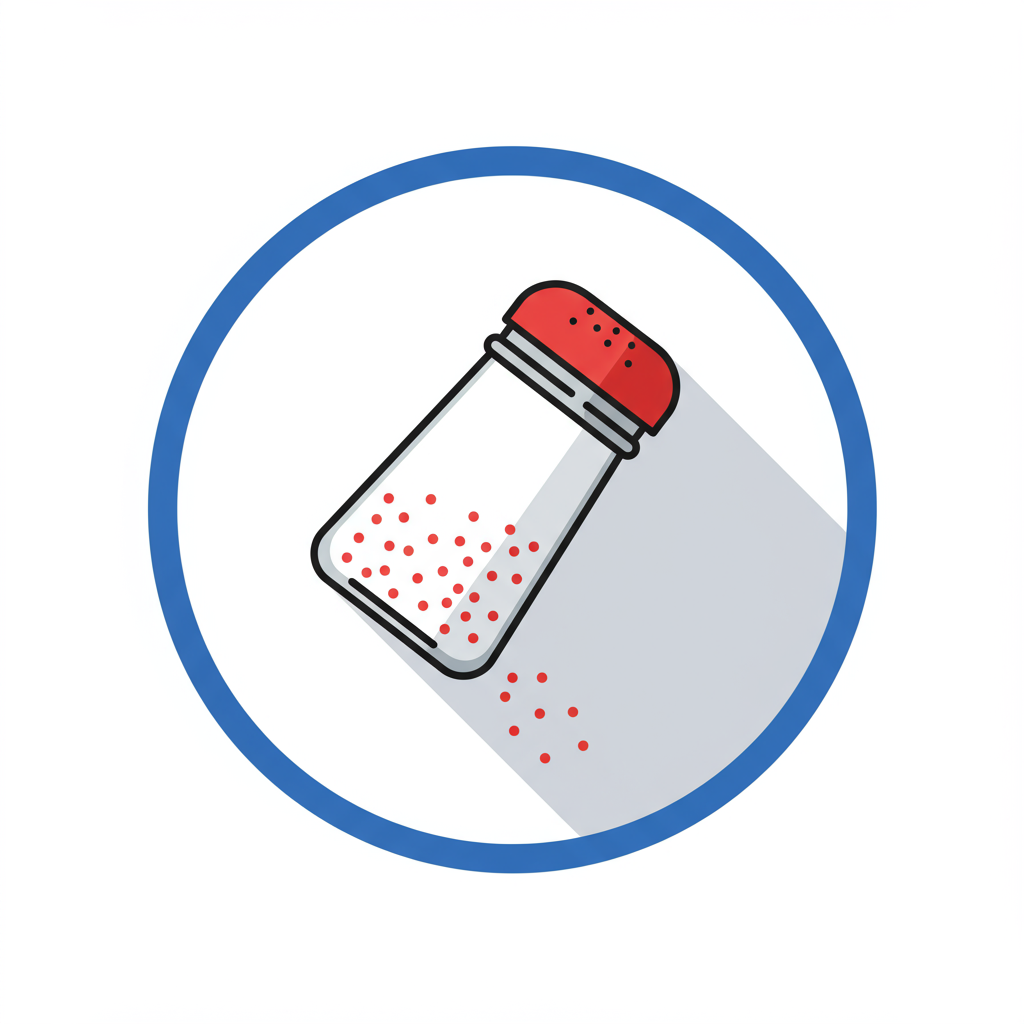 Salt shaker icon with a red cap and scattered salt grains.