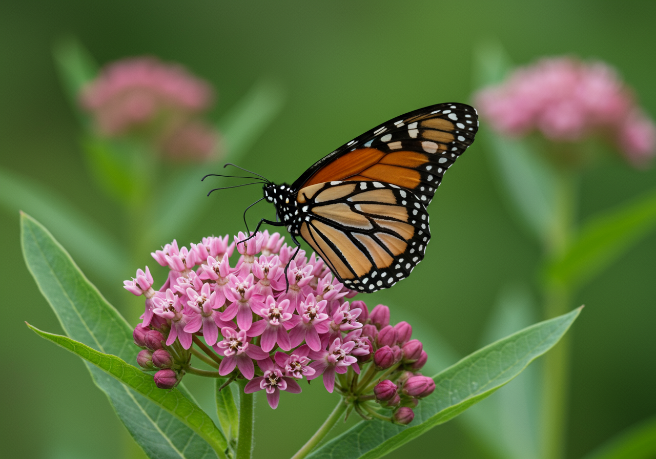 Milkweed with monarch butterfly