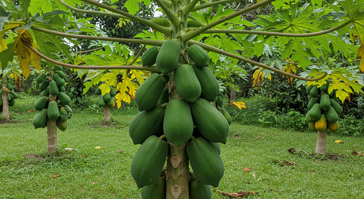 papayas growing on trees