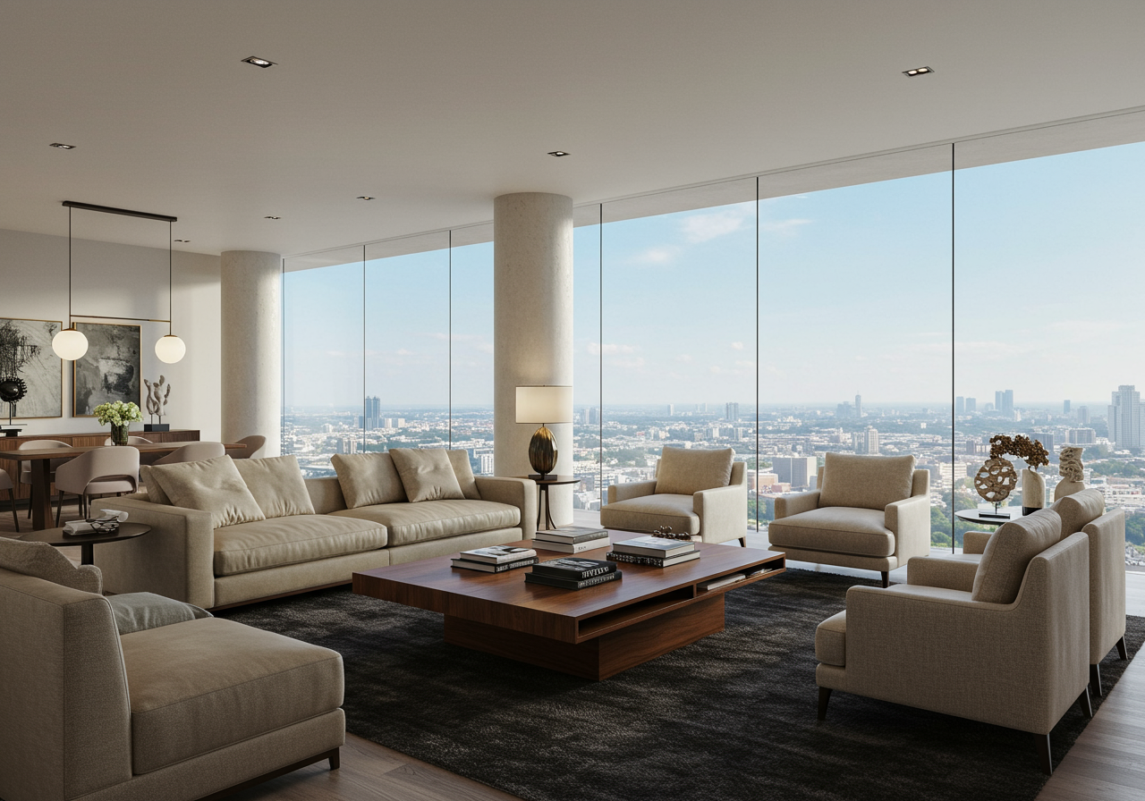 spacious living room with expansive views