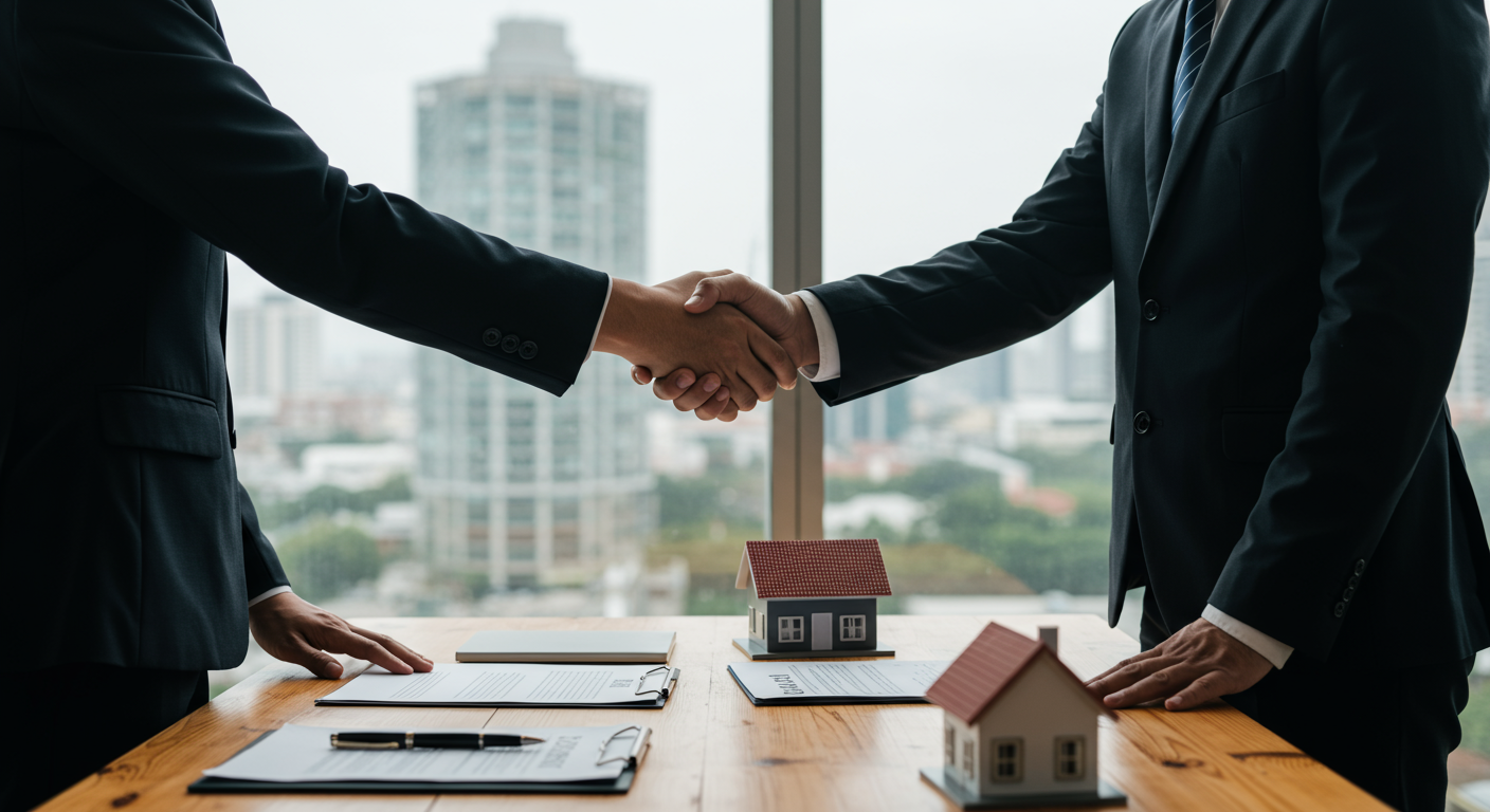 Two people shaking hands over realtor fees.