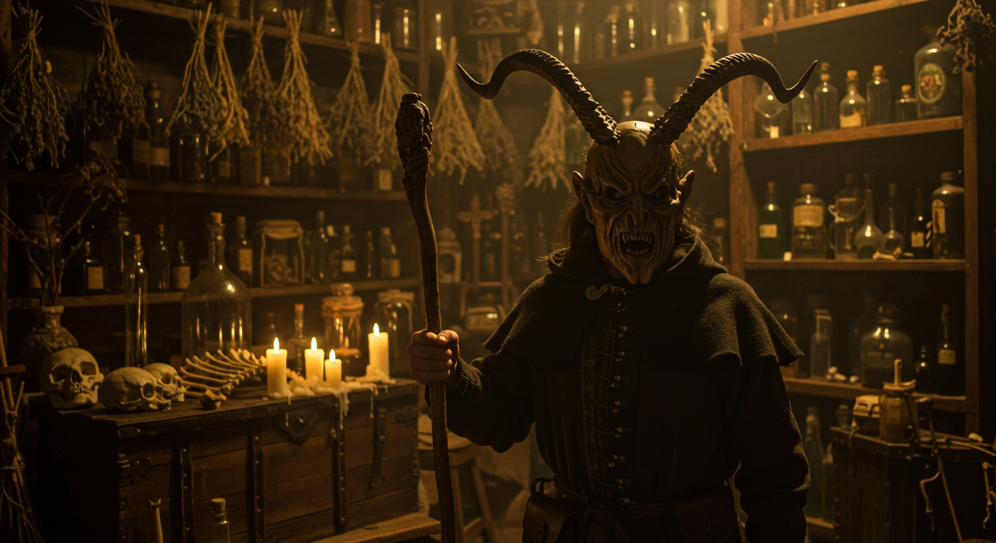 A goat-like monster holding a staff at Blind Scream