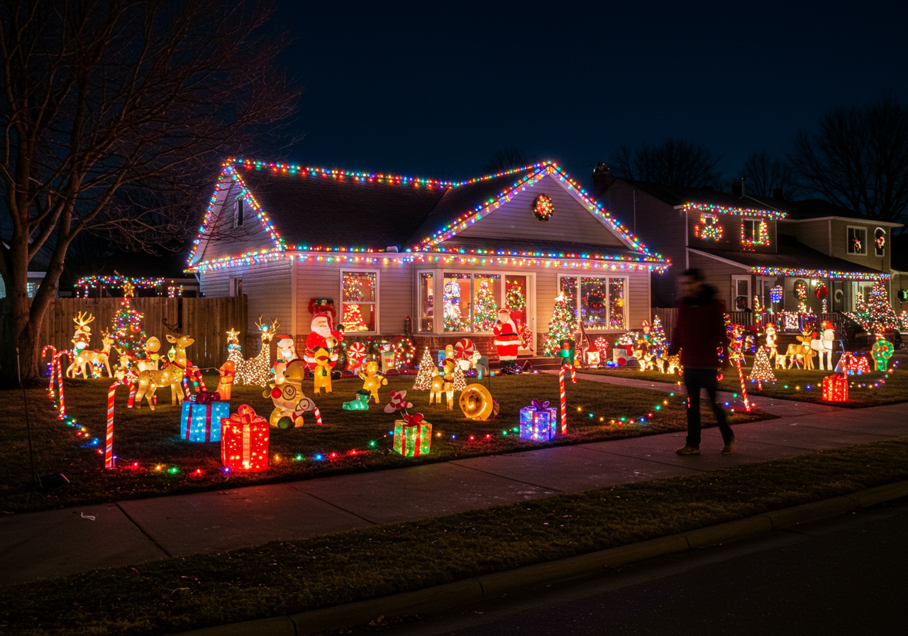 Christmas decorations covering the house and lawns of Picardy Drive residents.