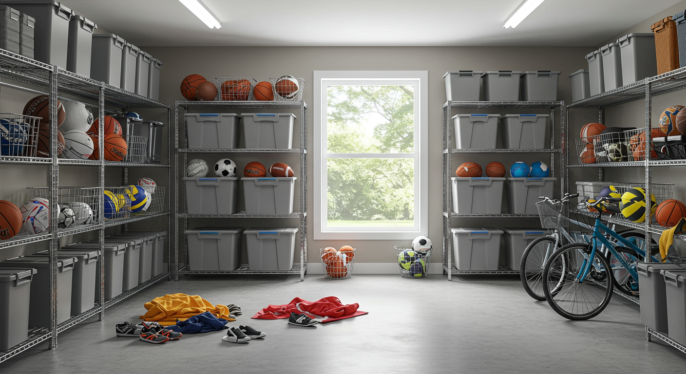 sports shelves storage bins