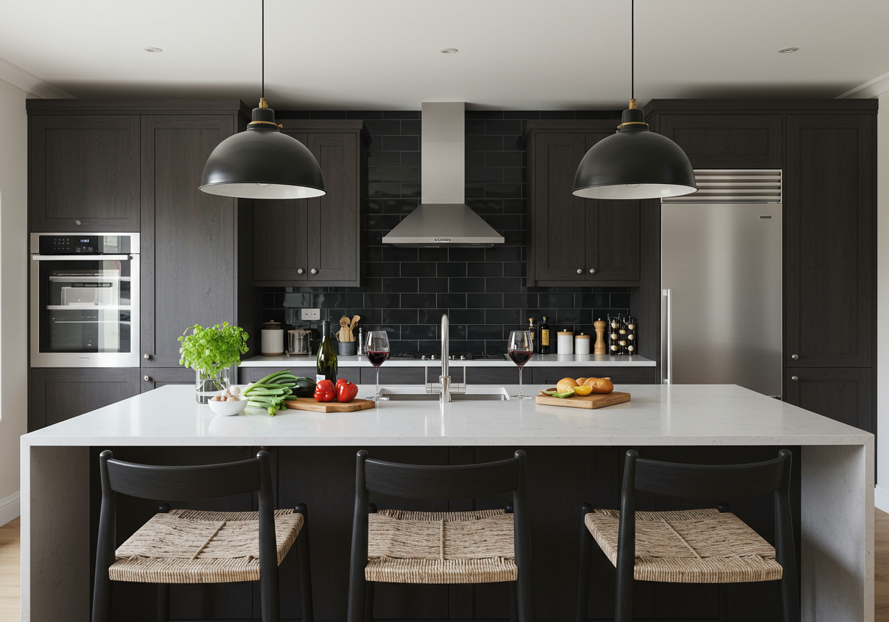 kitchen with brown cabinets