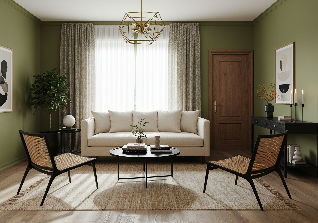 dark green color of the year on living room walls