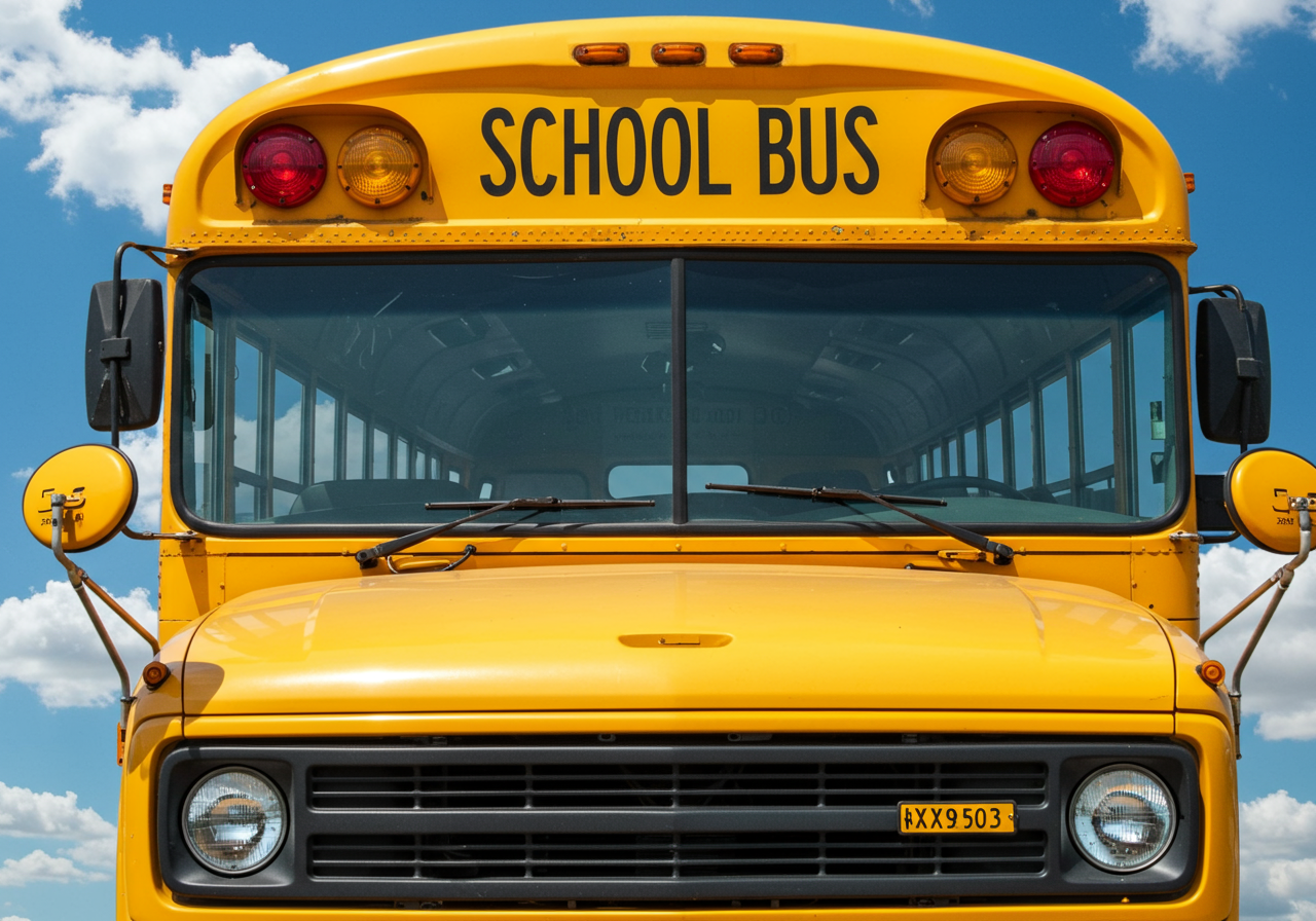 close-up of a school bus in Columbus, IN