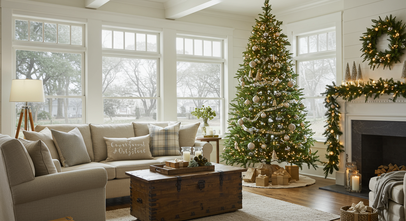 a christmas tree in a living room
