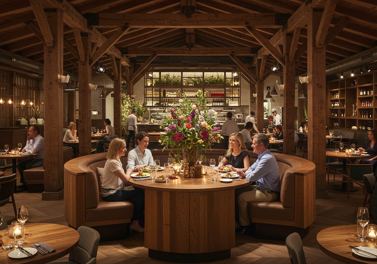 Interior of San Diego restaurant Juniper & Ivy in Little Italy hosting a Christmas eve prix fixe dinner