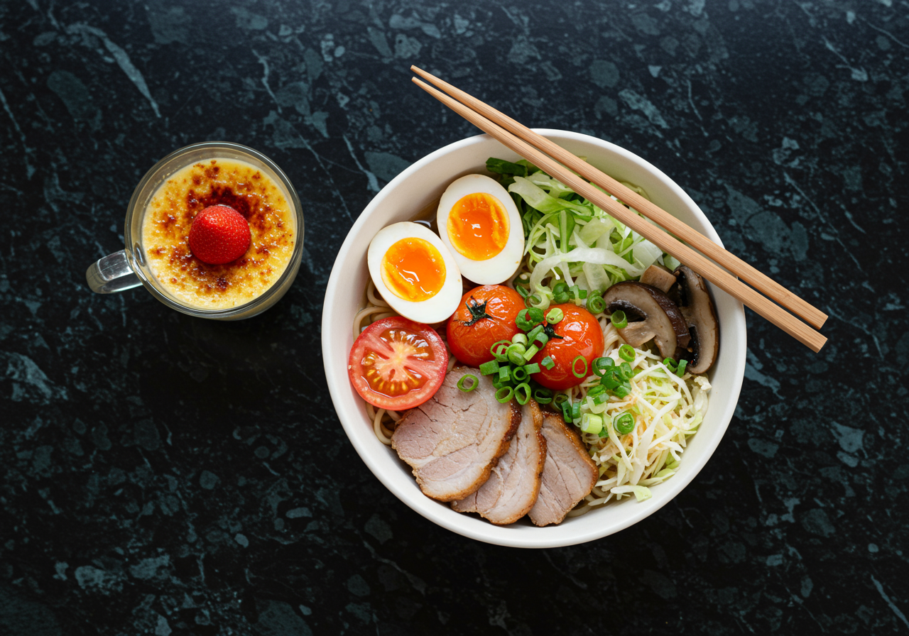 a bowl of ramen with chopsticks and an egg