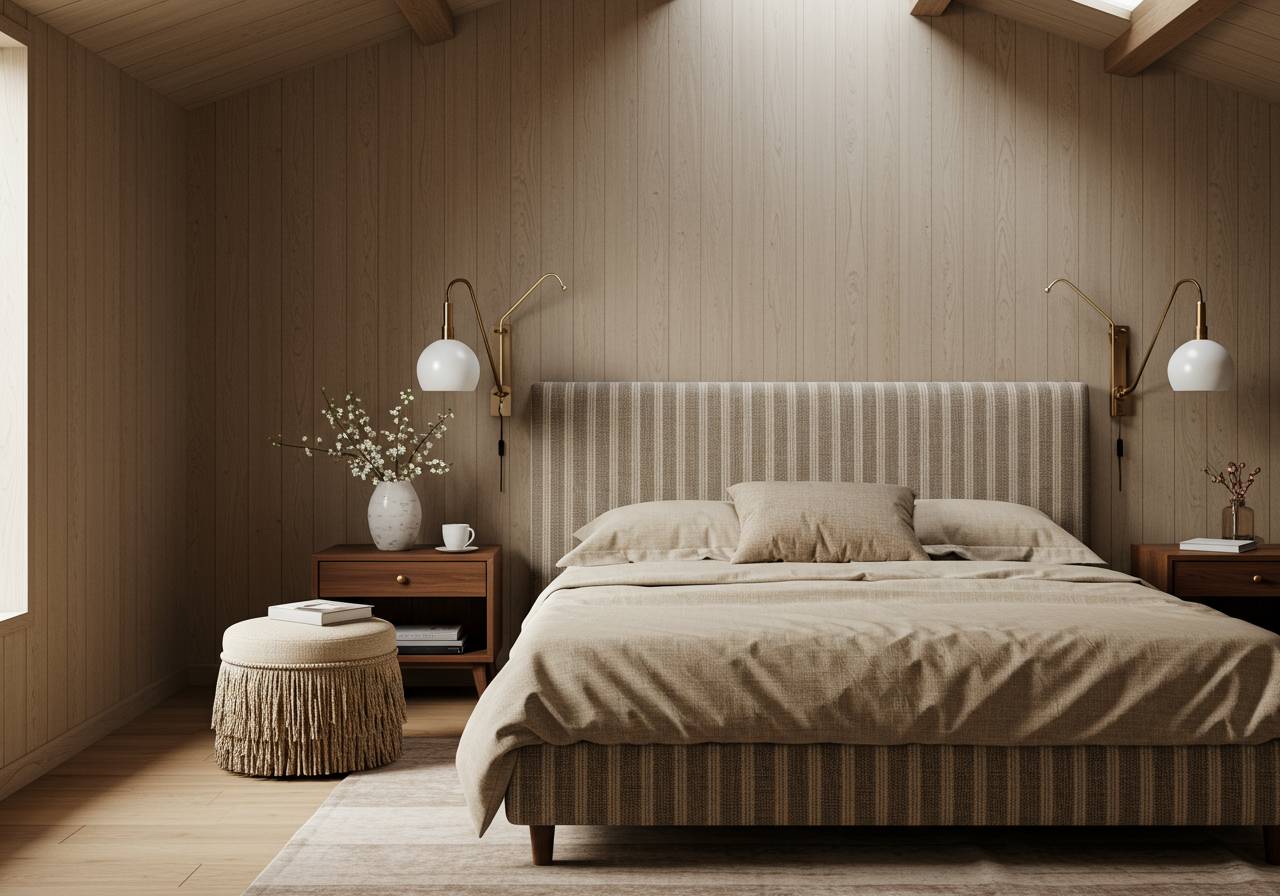 Image may contain Indoors Interior Design Book Publication Wood Panels Bed Furniture and Lamp