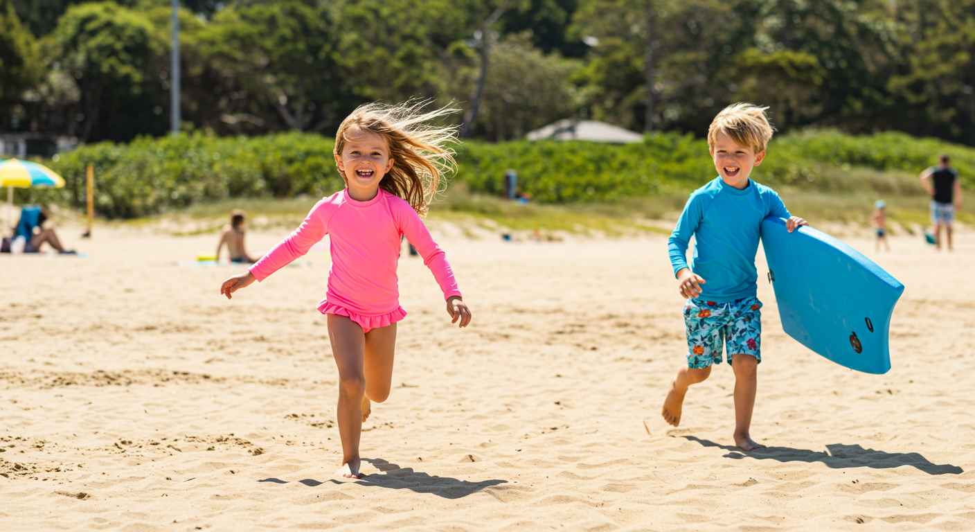 children play on beach in maui