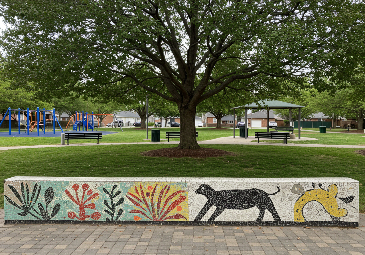 Texas landscape is the theme for Franklin Elementary School’s SPARK Park. Rose Toro’s mural for the East End school includes images of bluebonnets, pecan trees, mockingbirds, monarch butterflies, horned lizards, armadillos and prairie dogs, as well as flags from 11 countries to represent the diversity of hte student body.