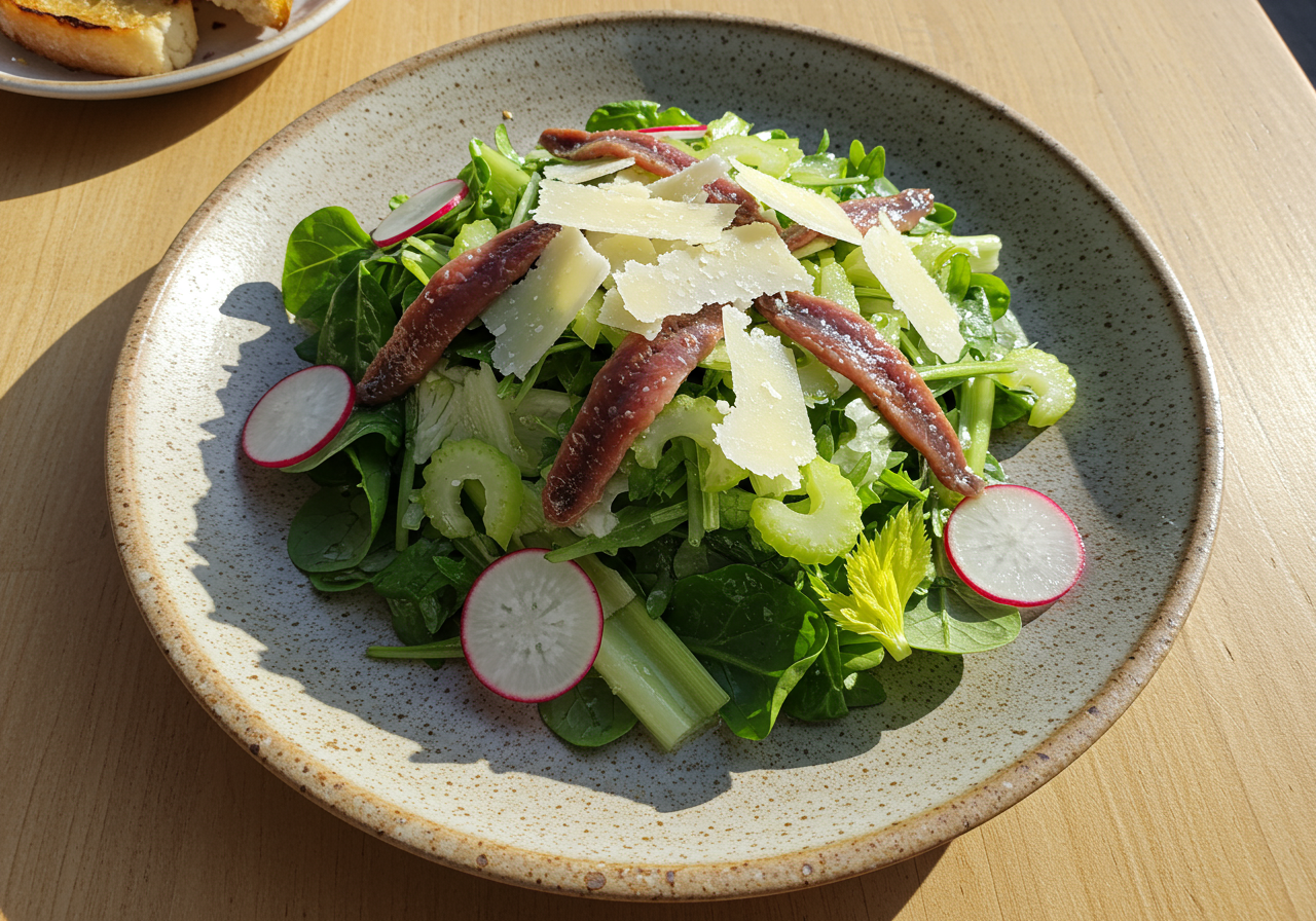 Celery salad with anchovies and Parmesan from Bar Sardine, the wine bar within Bartavelle Cafe in Berkeley.