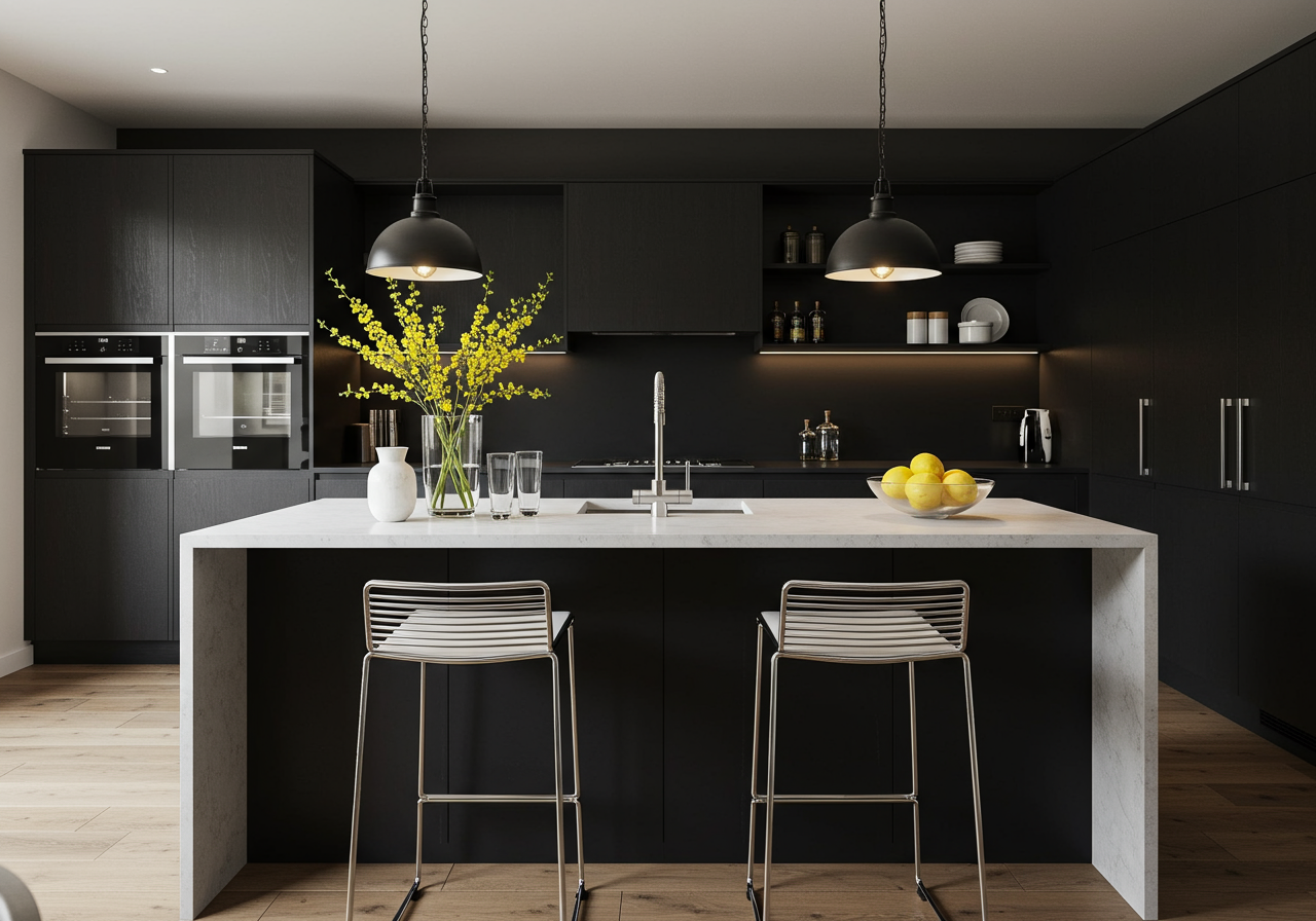 Image may contain Indoors Interior Design Kitchen Lamp Furniture Accessories Bag Handbag and Kitchen Island