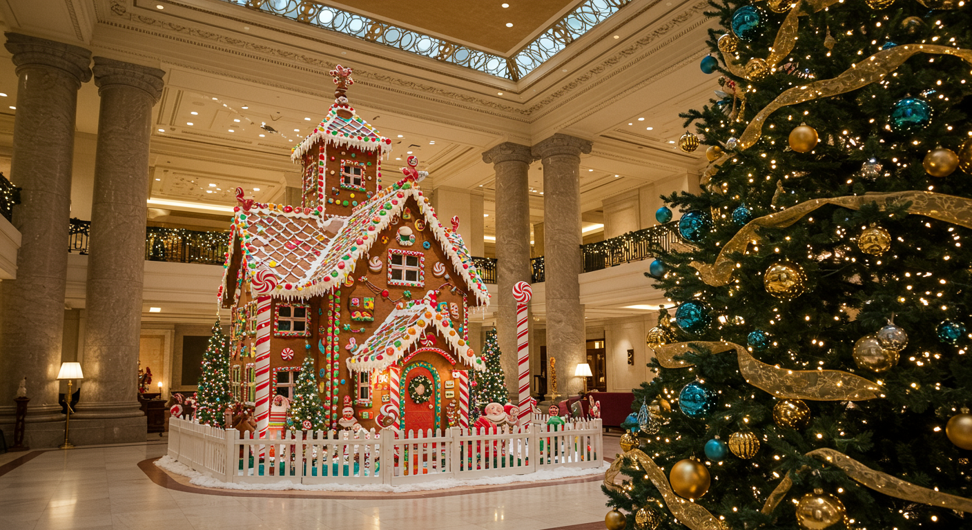 2-story gingerbread house at Fairmont Hotel.