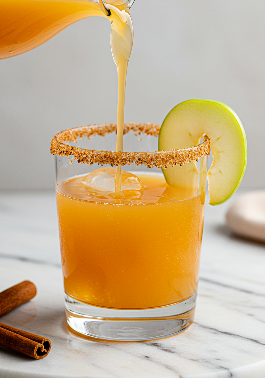 apple cider margaritas with an apple slice garnish