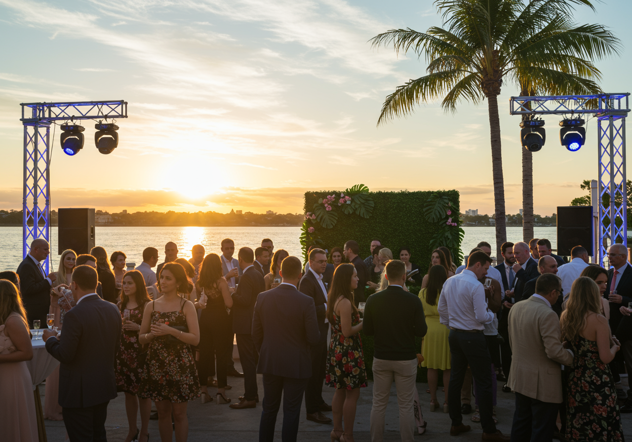 Aerial view of event on the sand