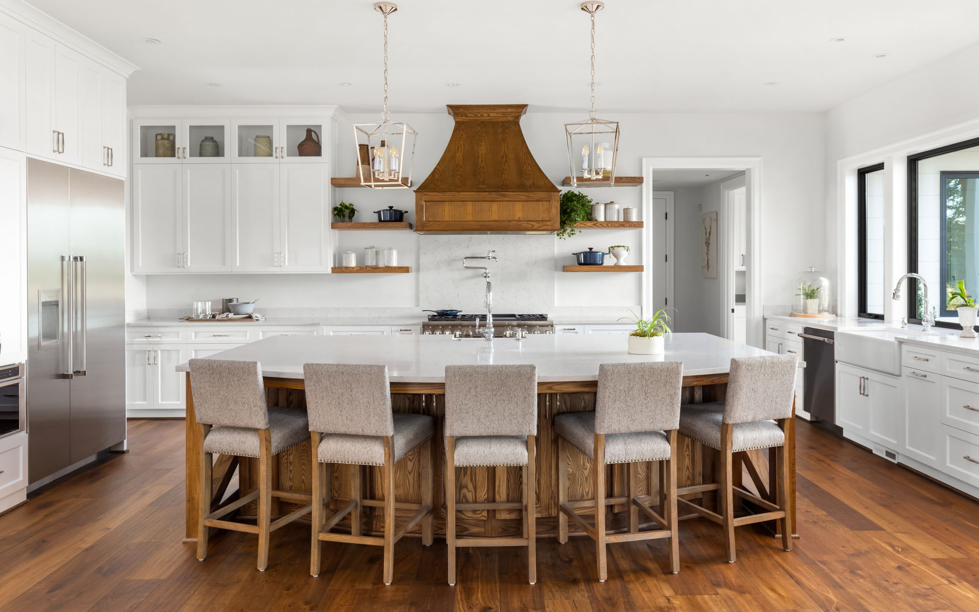 Updated, modern kitchen with center island.