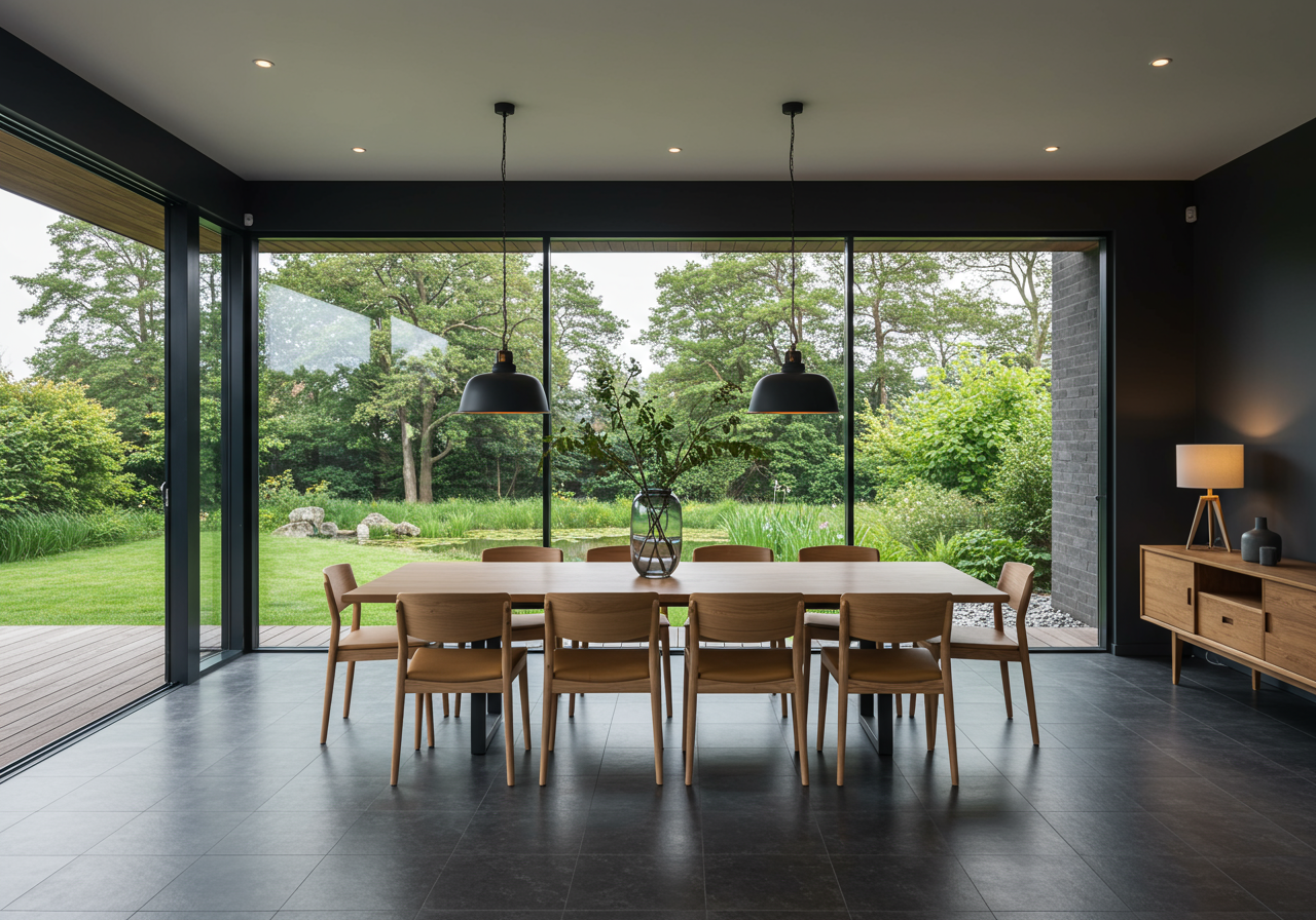 Image may contain Architecture Building Dining Room Dining Table Furniture Indoors Room Table and Interior Design