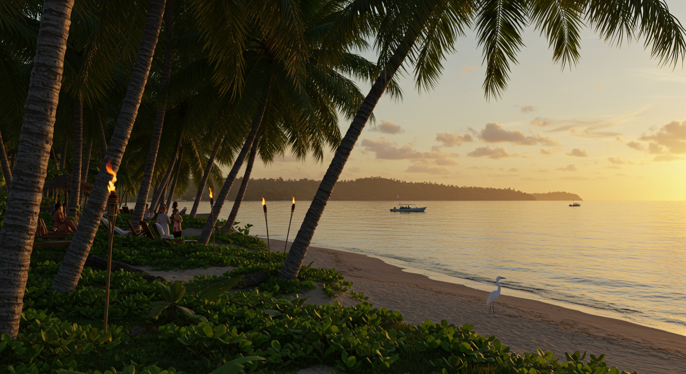 Beautiful beach with large palm trees in Sunset Key, Florida