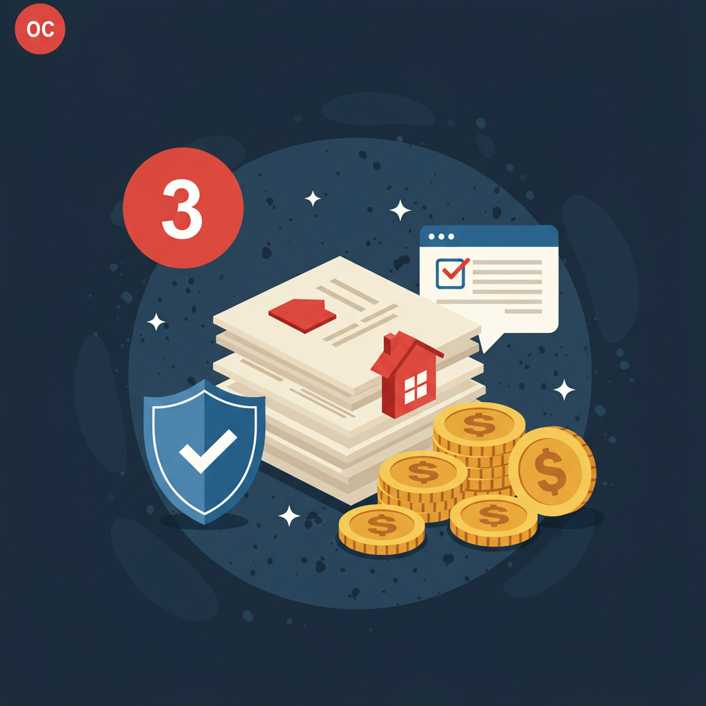 Homeowner documents, a house, checklist, shield, and coins illustrate resolution 3.