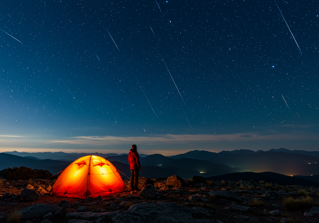Man camping star gazing