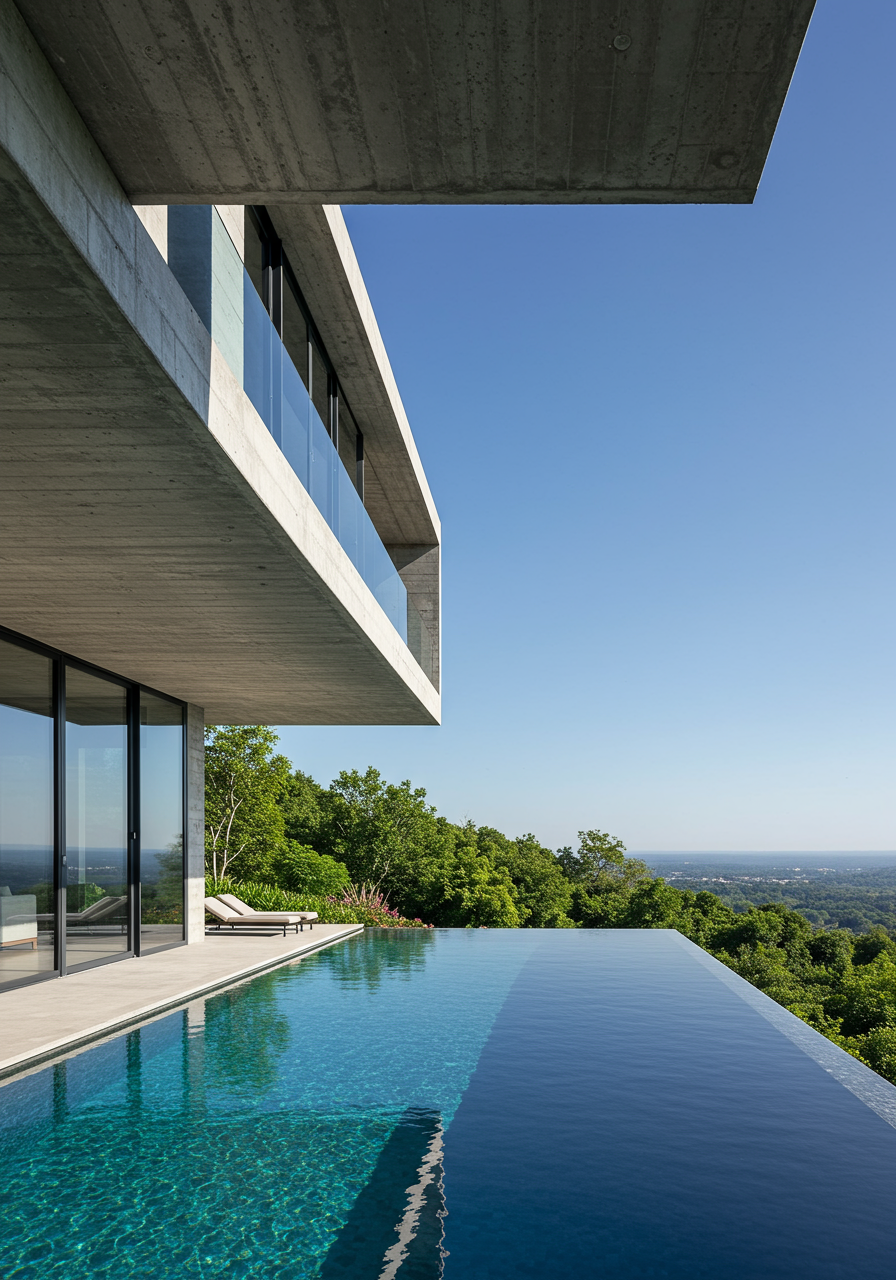 A view of the living room cantilevered over the pool. The house design by Freecell architecture and Gia Wolff...