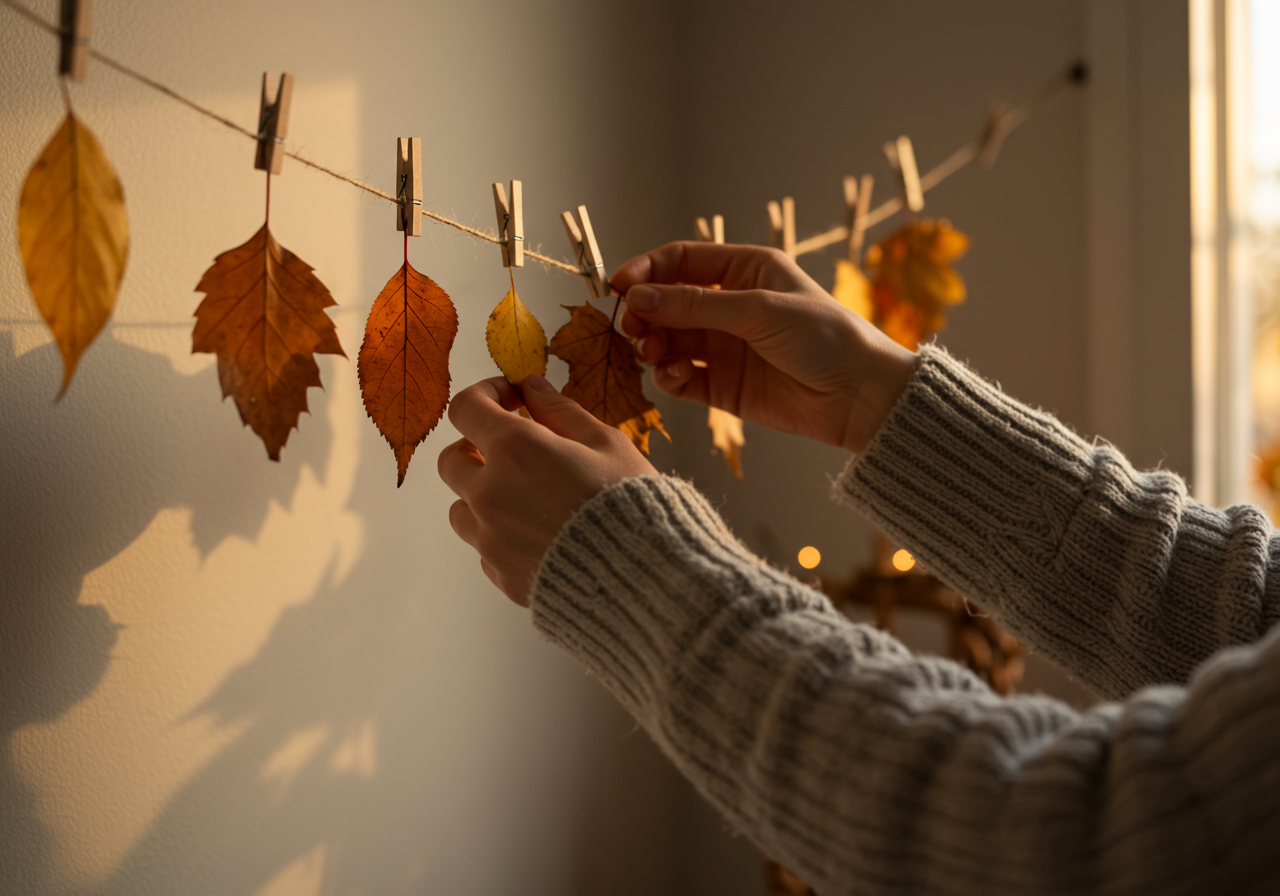 Fall garland made with leaves