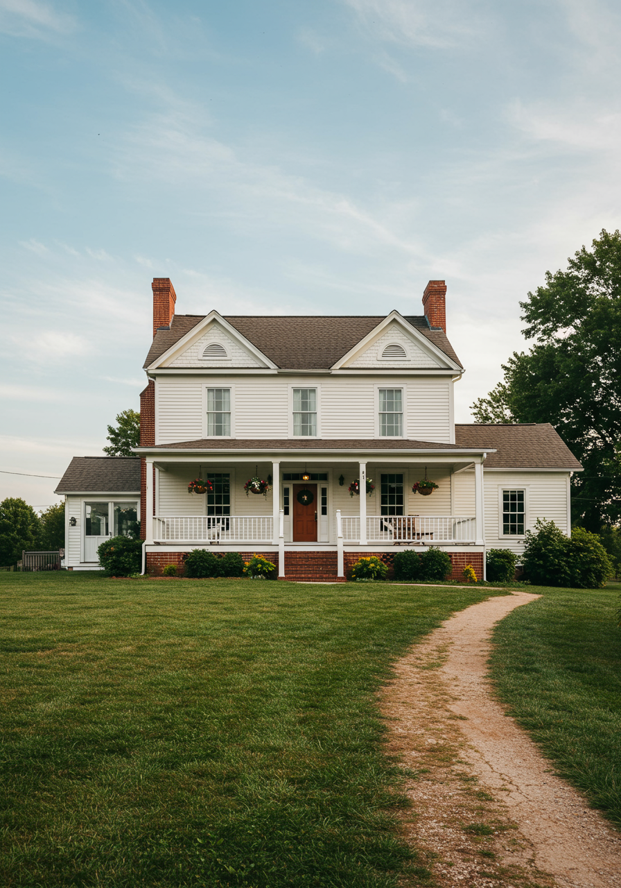white wooden new england farmhouse