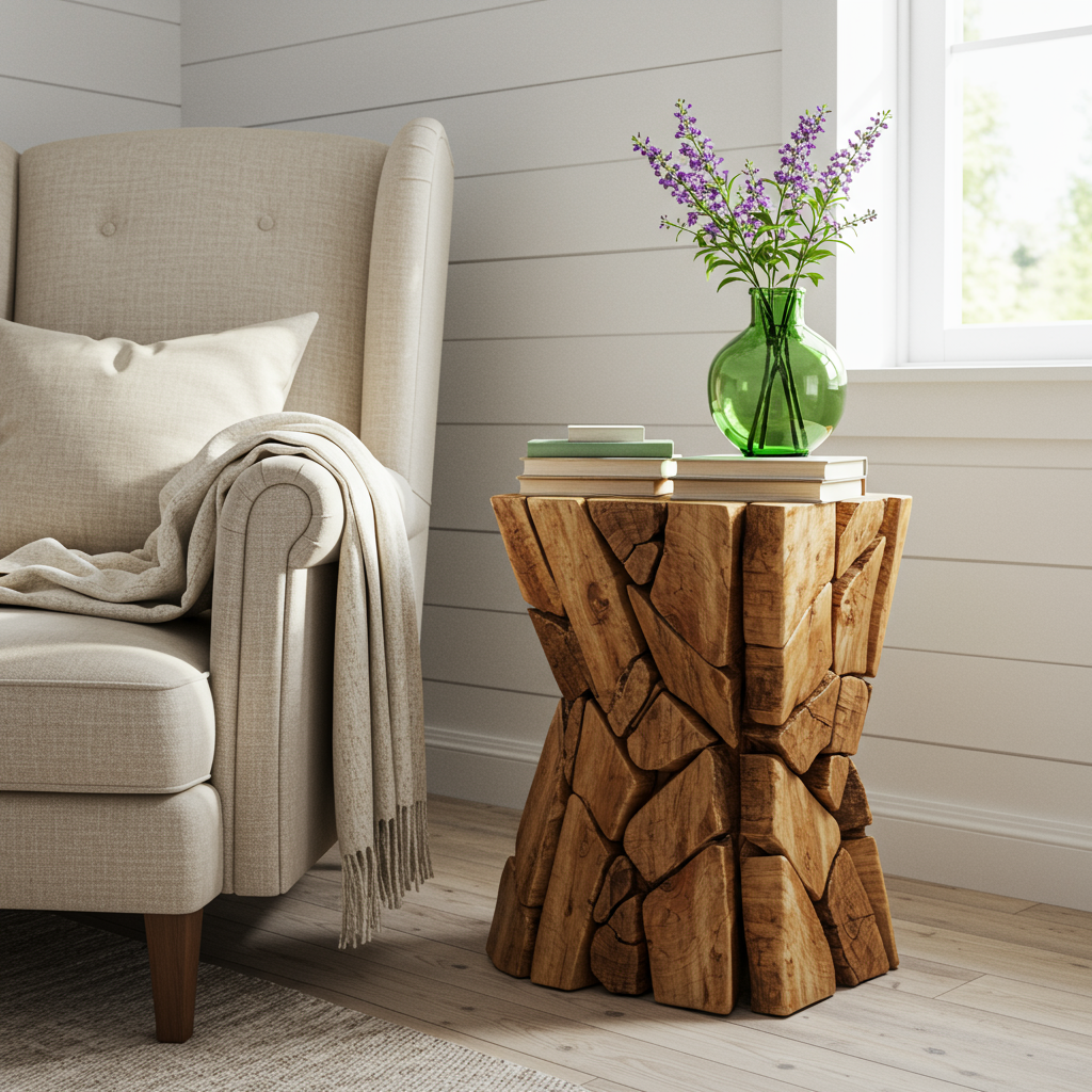 Tall Solid Wood Pedestal End Table