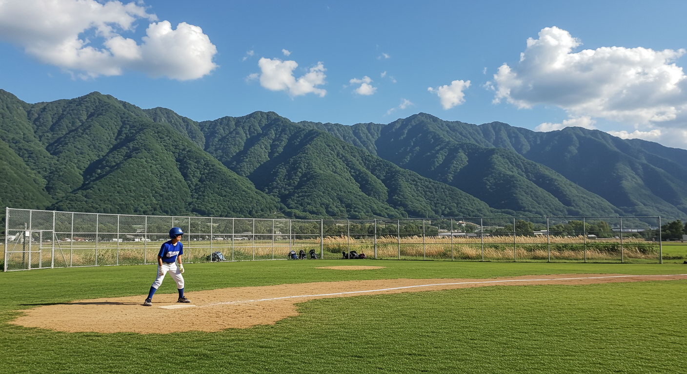 kid playing baseball in front of maui mountains