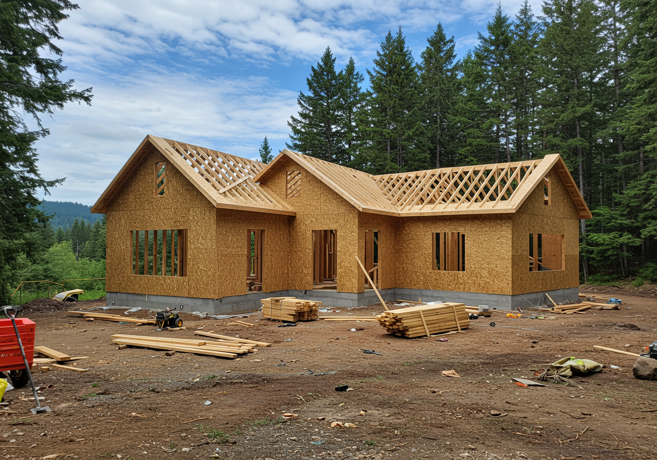 A new home being constructed around trees and with uneven terrain offers many considerations.