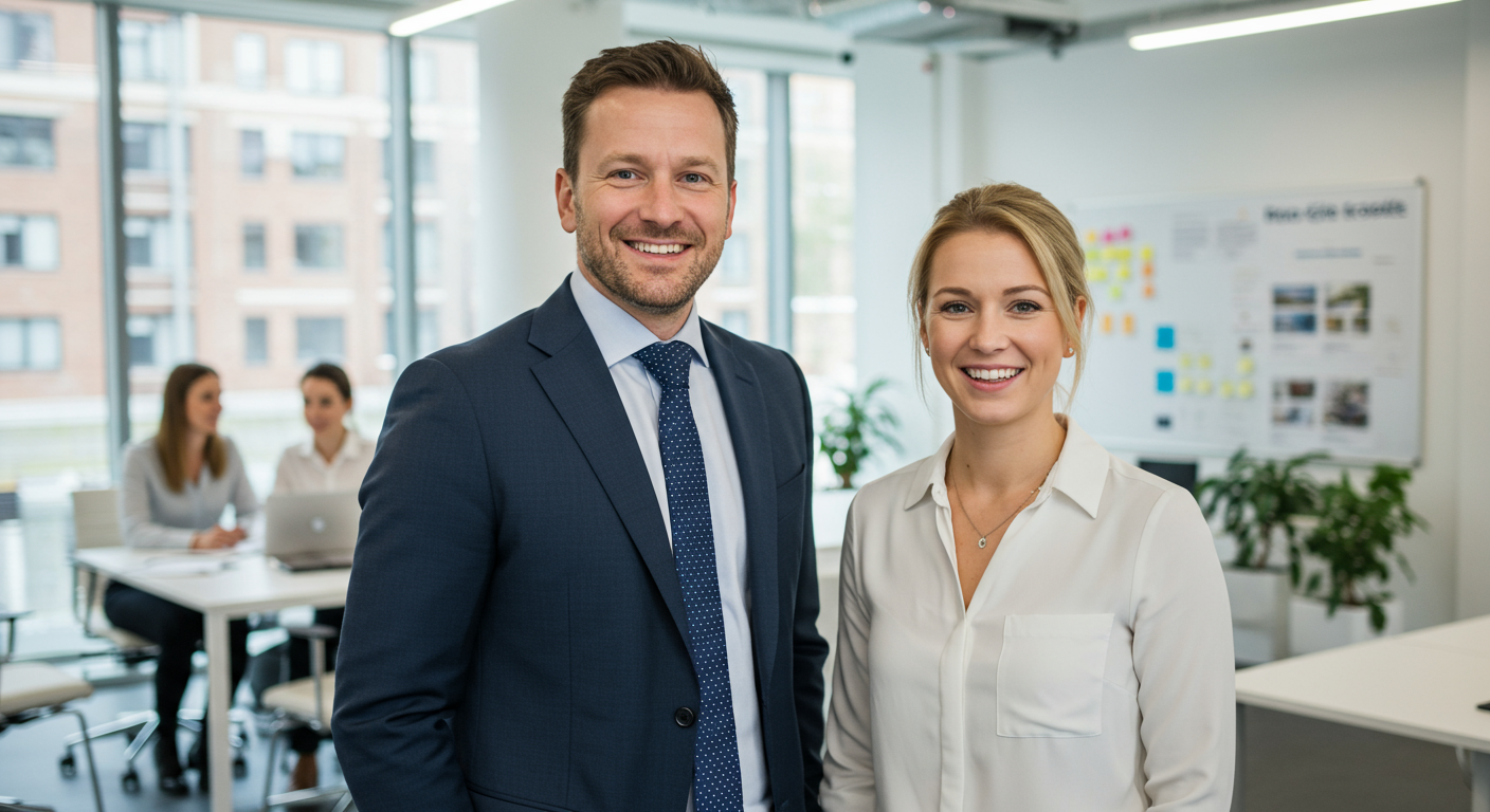 a man and a woman smiling