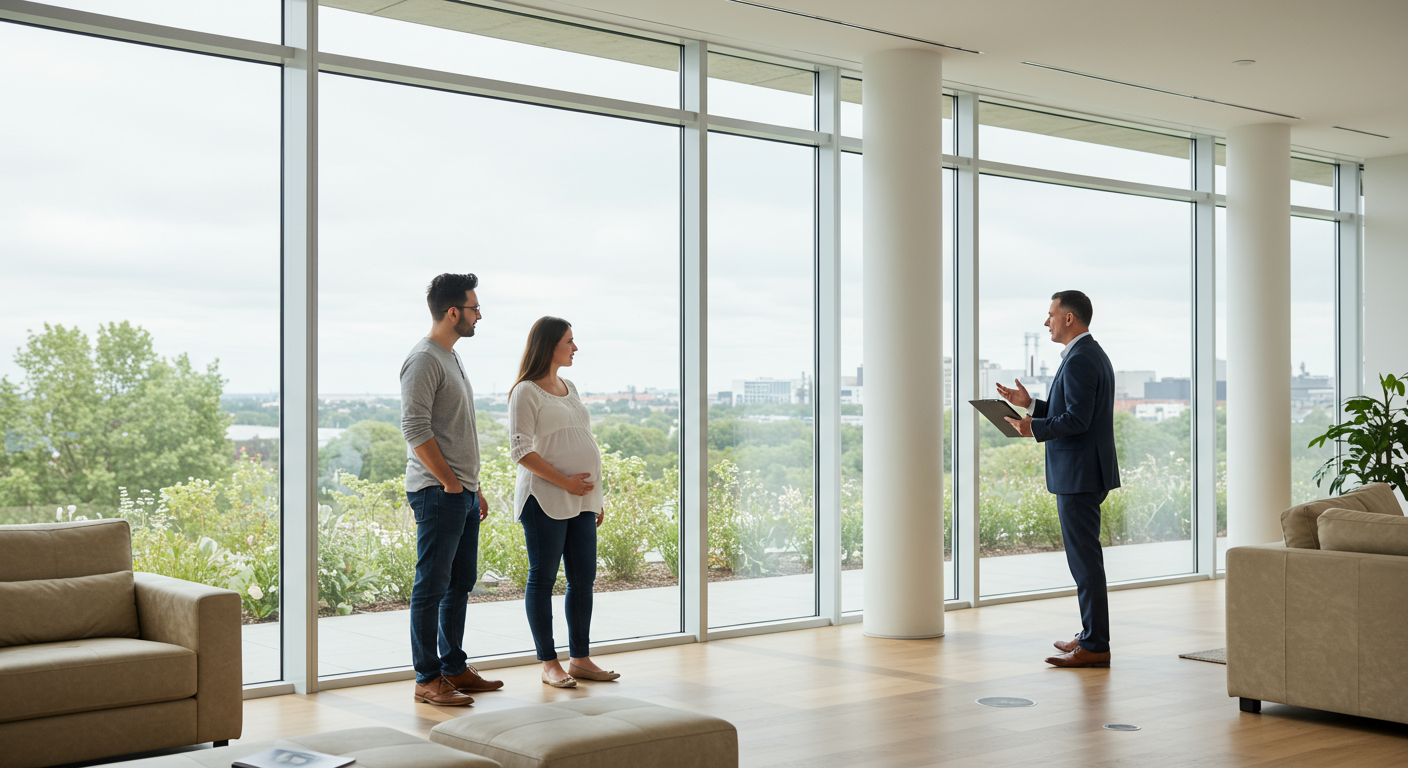 a couple is shown a home by an agent