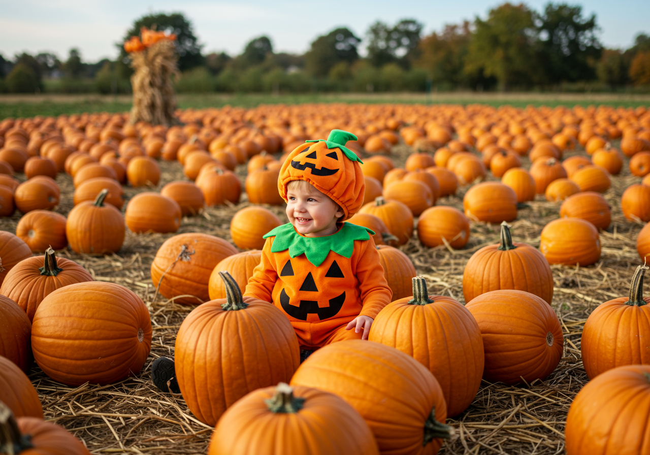 Boy in pumpkin costume