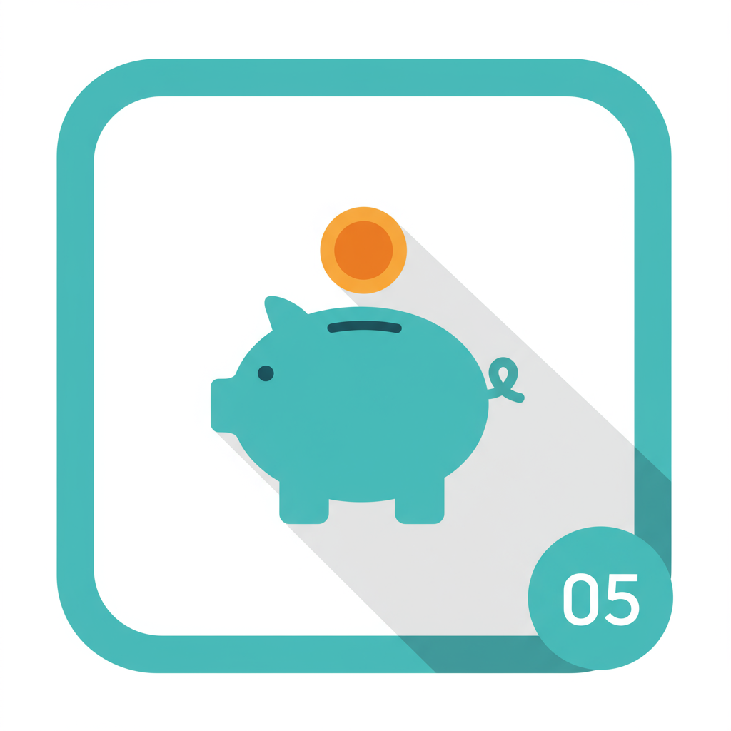 Piggy bank with a coin, marked 05