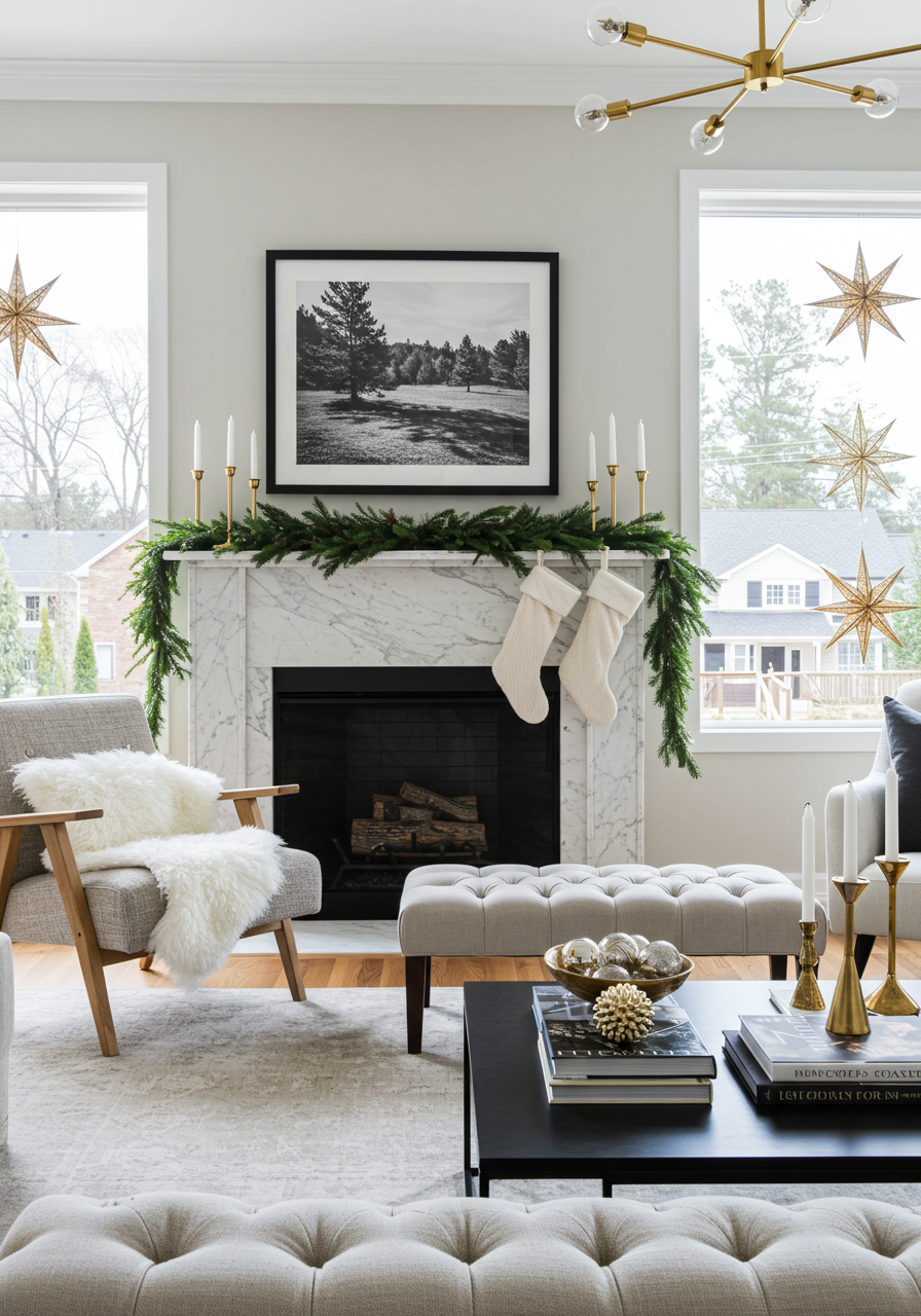 a living room with a fireplace