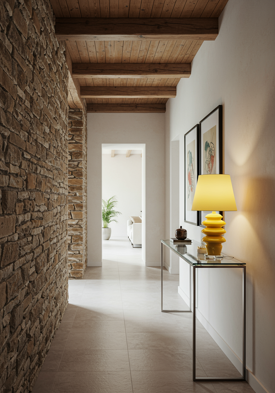 Image may contain Floor Flooring Art Painting Indoors Interior Design Lamp Hallway Architecture and Building