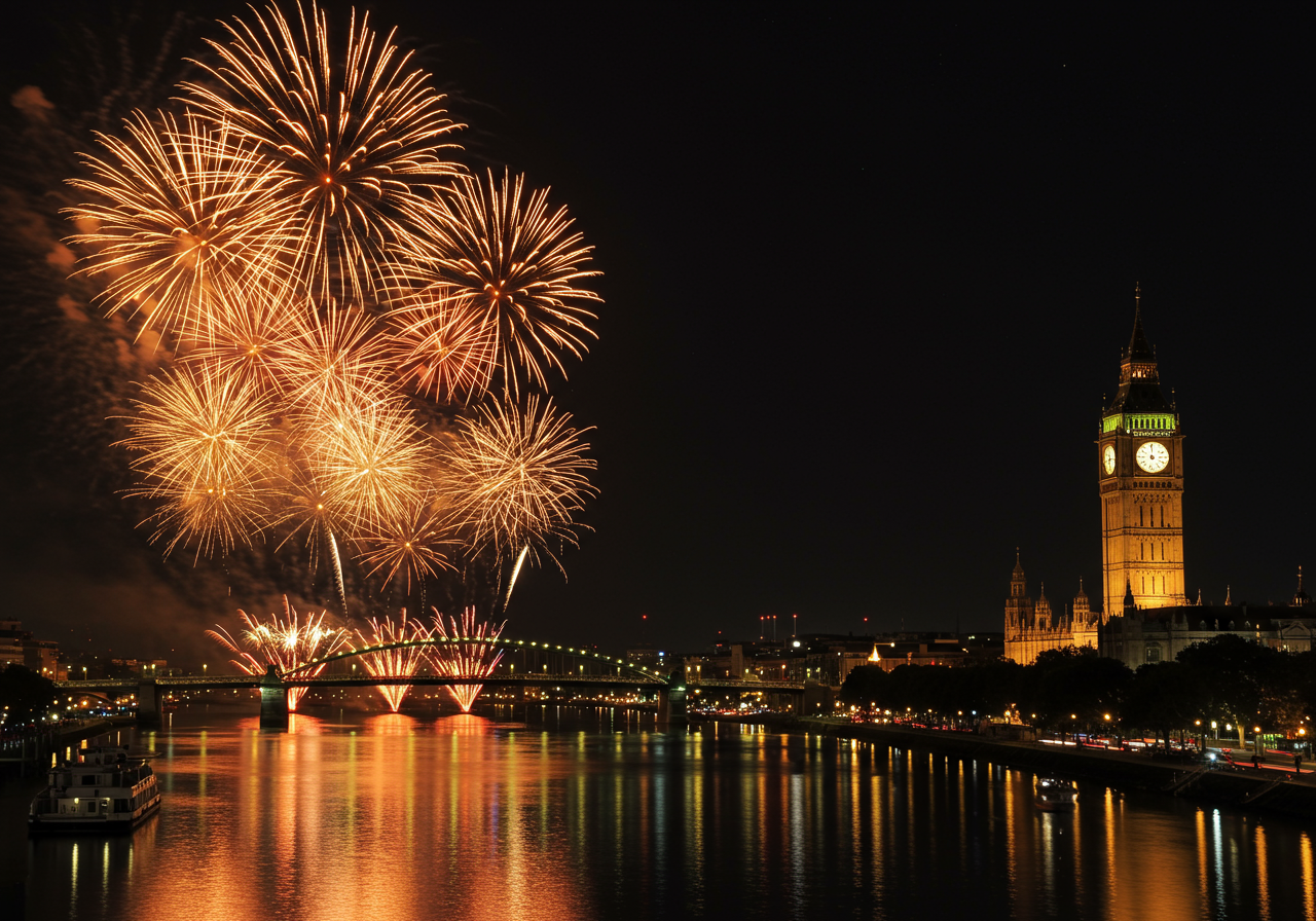 Fireworks above the Ferry Building.