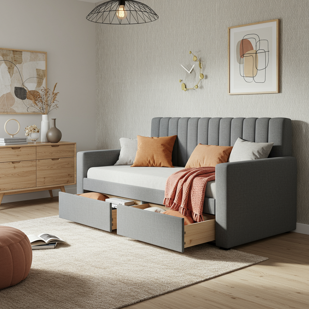 Gray Velvet Tufted Upholstered Twin Daybed with Trundle, Twin Size Day Bed Frame with Drawers and Headboard ZT-LP000120AAE - The Home Depot