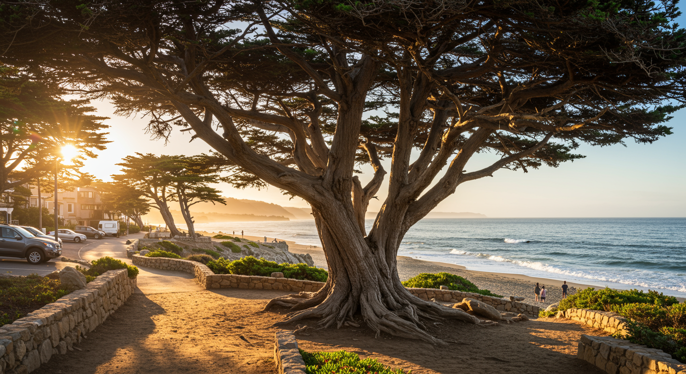 Sand beach by the Pacific Ocean coastline in Carmel California near Monterey