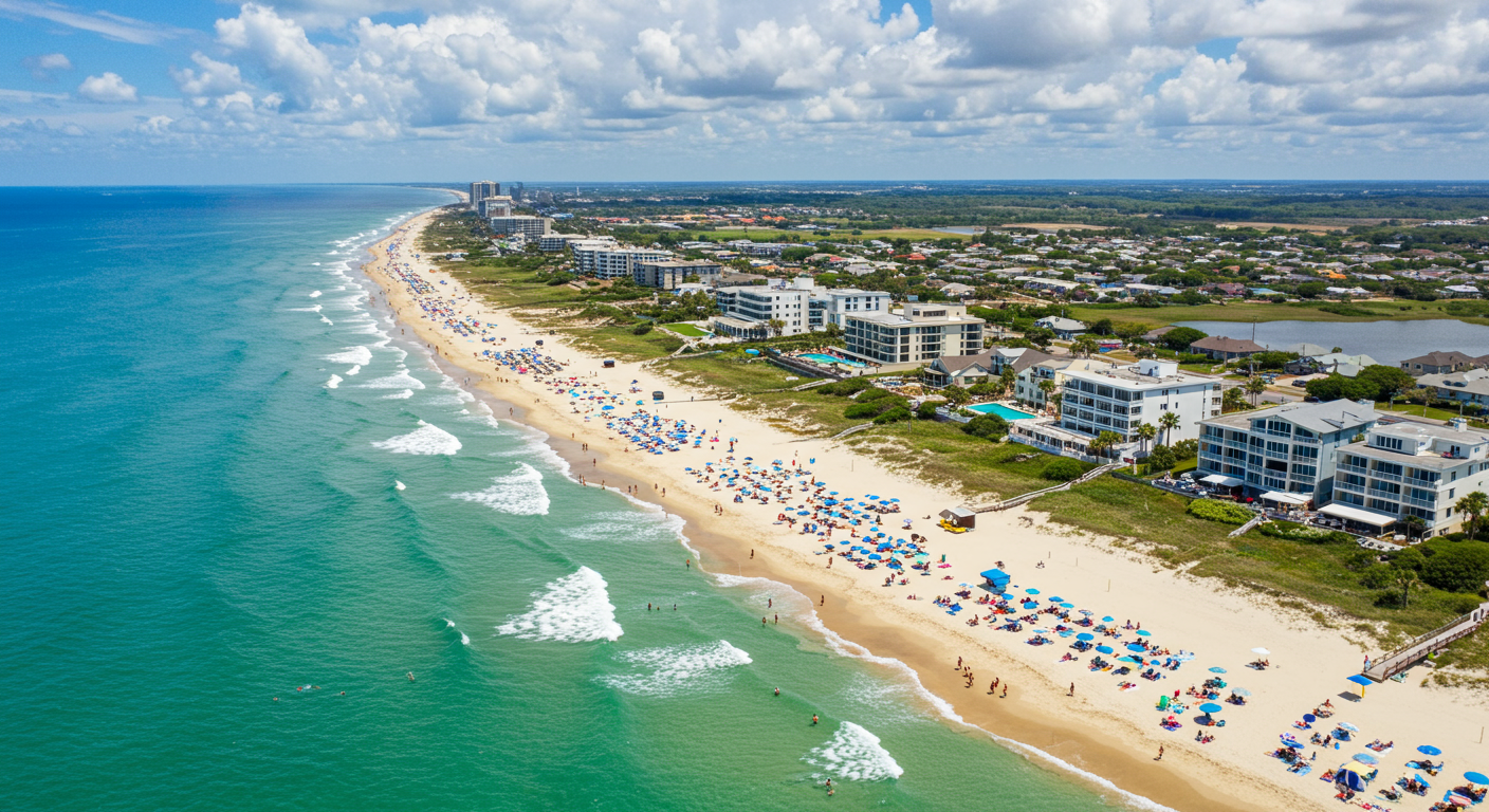 Beach view with umbrellas