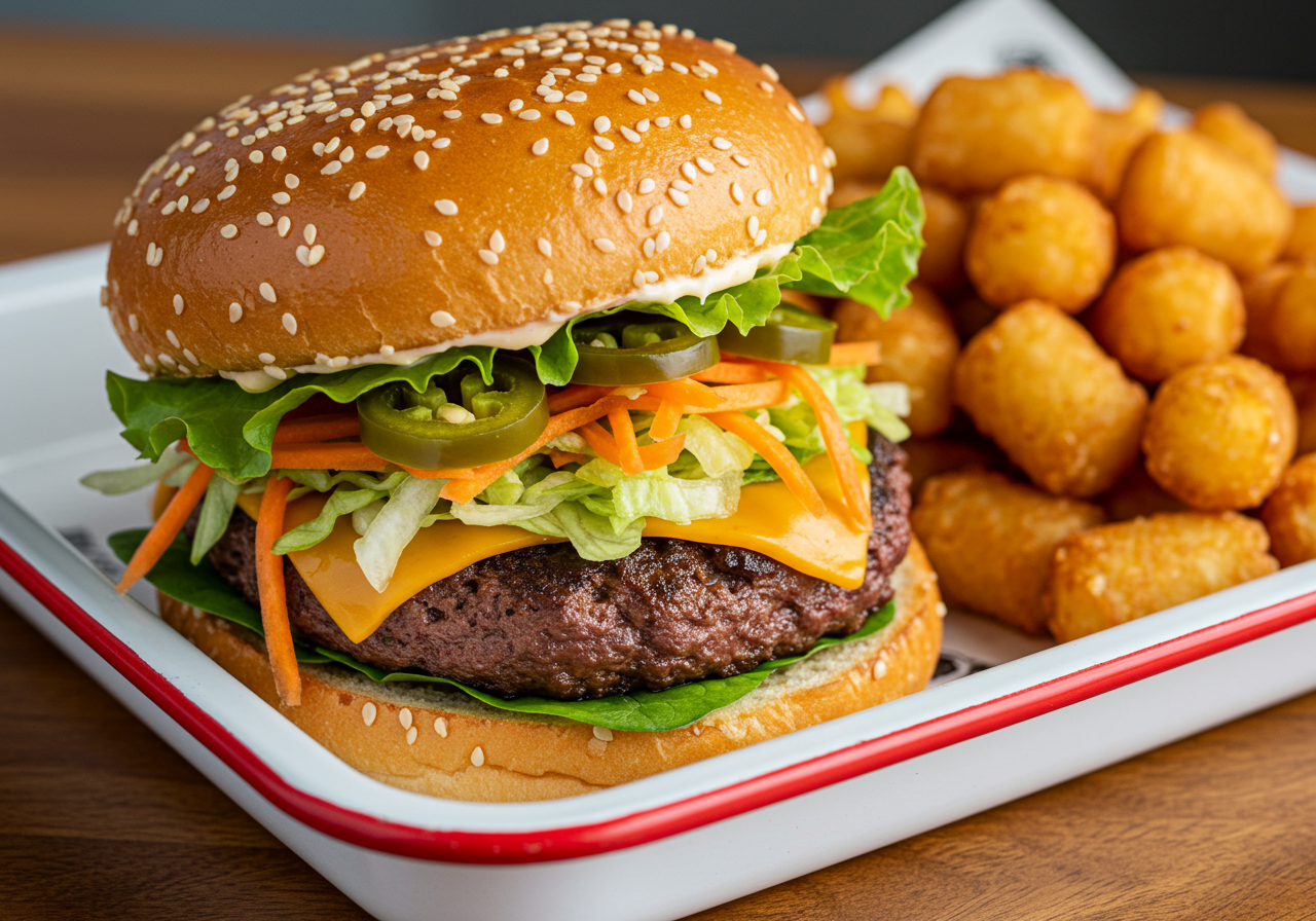 A plated burger dish from Certified Burgers & Beverage on St. Simons Island, GA