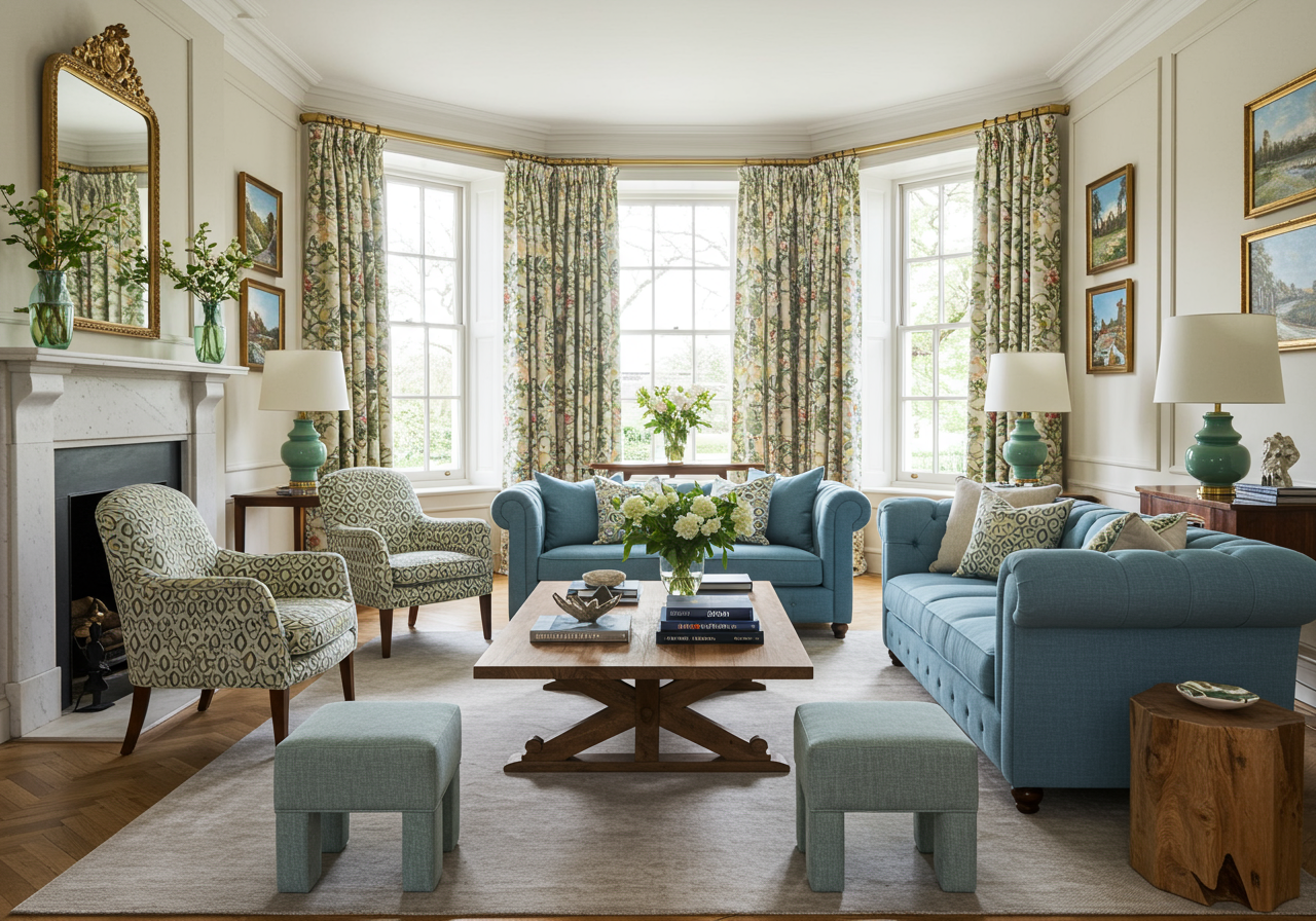 a living room with a fireplace