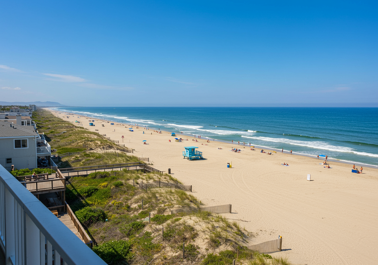 Beach and sea view from Virginia Beach condo.