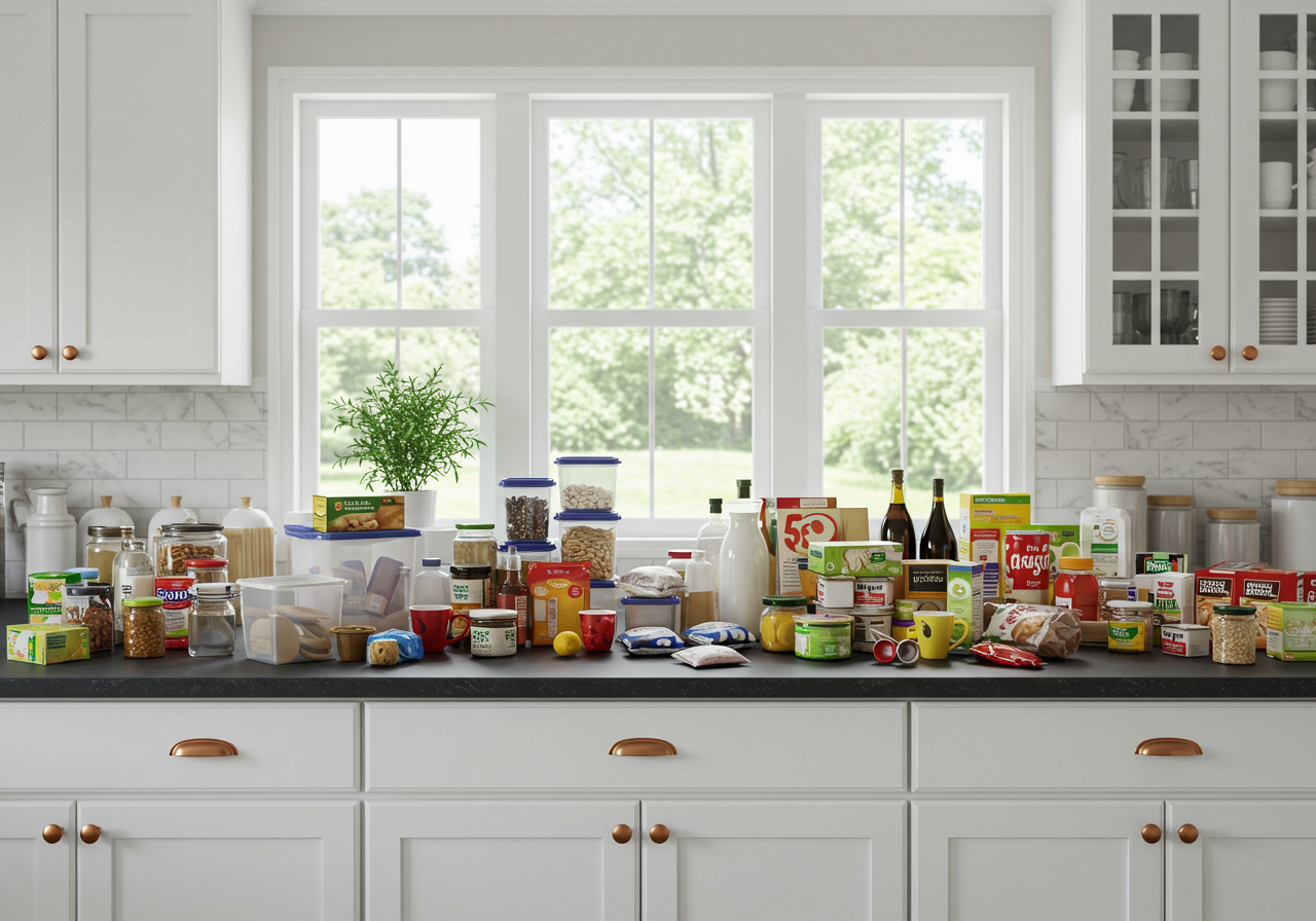 Labeled containers in pantry