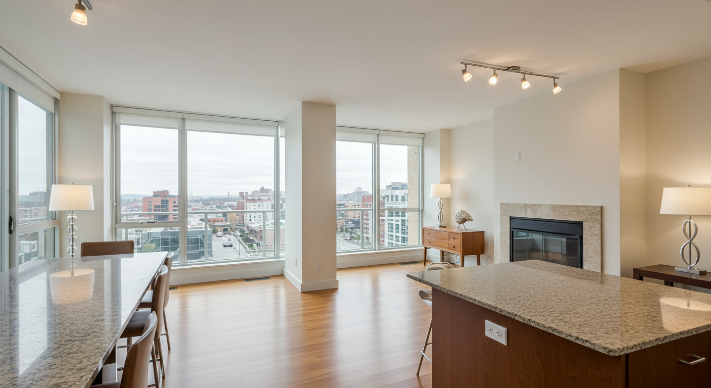 a bedroom with a fireplace